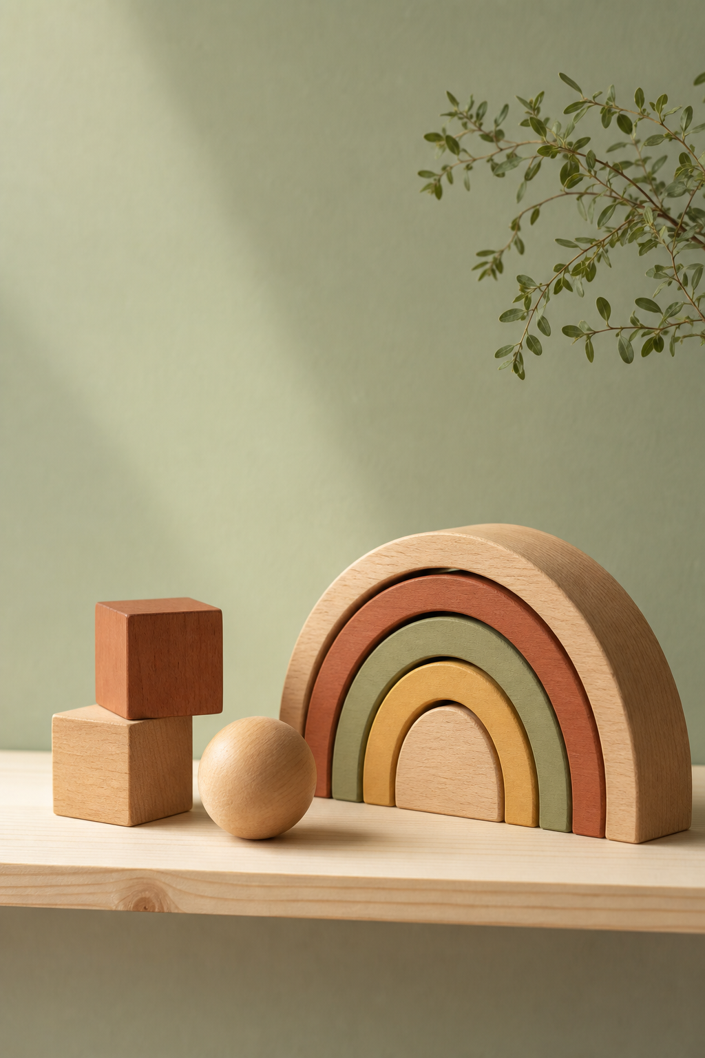 Handcrafted wooden rainbow stacker and blocks